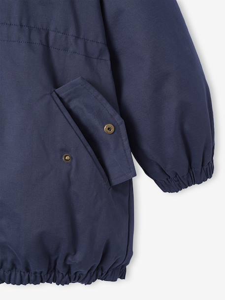 Meisjesparka met capuchon gevoerd met imitatiebont kameel+marineblauw+rozenhout+zwart - vertbaudet enfant 