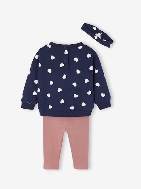Ensemble bébé fille 3 pièces sweat + legging + bandeau personnalisable beige poudré+marine - vertbaudet enfant 