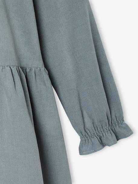 Jurk van fluweel / ribfluweel voor meisjes antraciet+saliegroen - vertbaudet enfant 