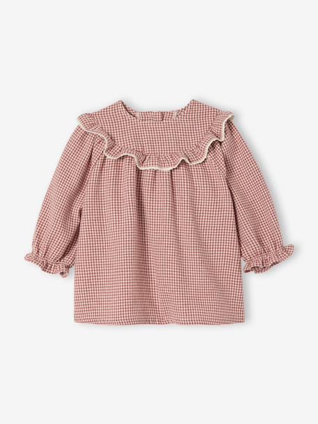 Flanellen babyjurk met vichyruiten ecru - vertbaudet enfant 