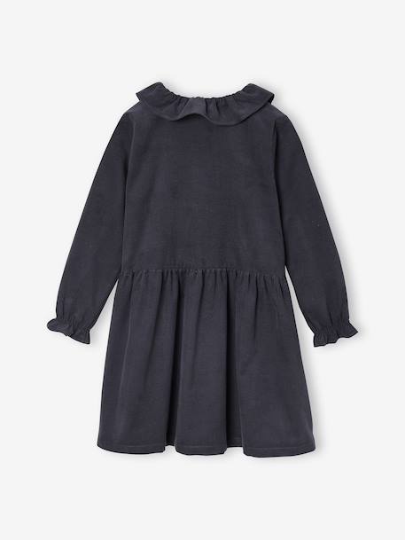 Jurk van fluweel / ribfluweel voor meisjes antraciet+saliegroen - vertbaudet enfant 