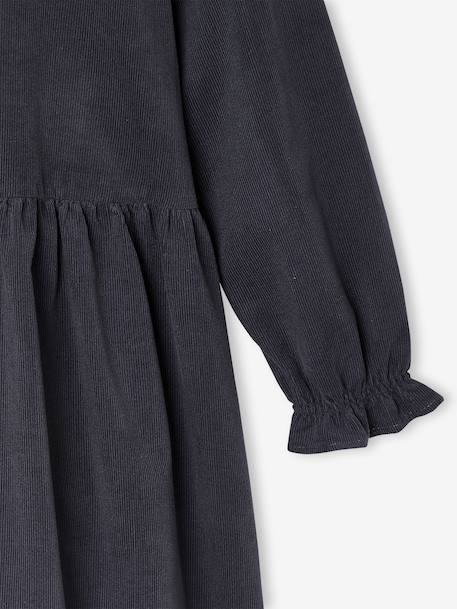 Jurk van fluweel / ribfluweel voor meisjes antraciet+saliegroen - vertbaudet enfant 