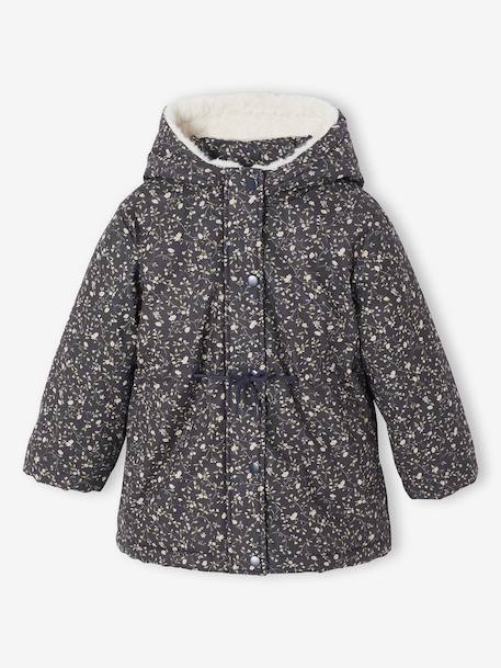 Parka fille à capuche romantique marine+vert - vertbaudet enfant 