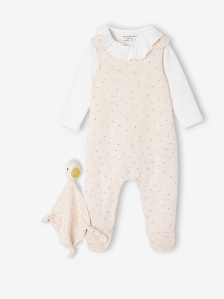 3-delige babyset met babypakje + body + knuffels blauwgroen+rozen - vertbaudet enfant 