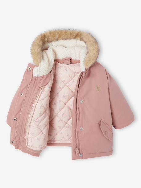 Parka + doudoune fine bébé 3 en 1 olive+vieux rose - vertbaudet enfant 