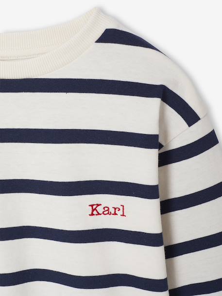 Gestreept T-shirt met lange mouwen voor jongens ecru+nachtblauw - vertbaudet enfant 