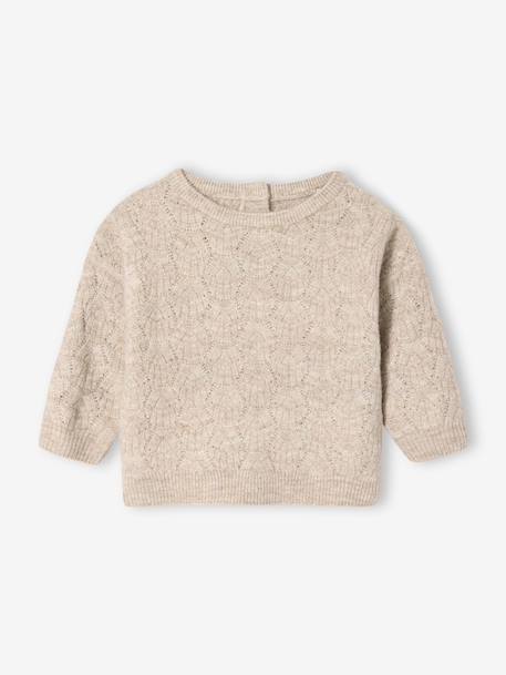 Pull bébé en tricot fantaisie ajouré beige chiné - vertbaudet enfant 