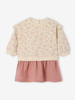 -Jurk van twee materialen met lange mouwen