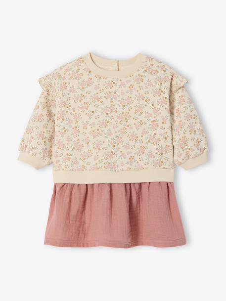 Robe bi-matière manches longues vieux rose - vertbaudet enfant 