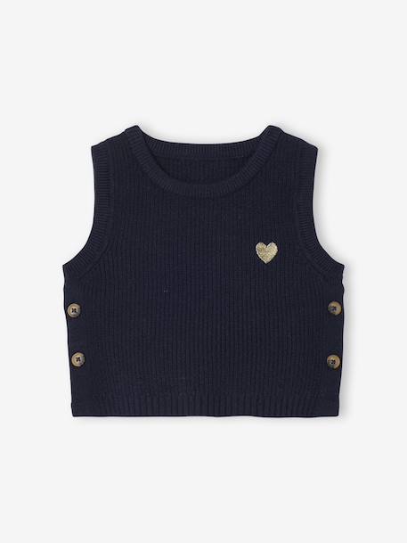 Mouwloze trui baby ecru+marineblauw - vertbaudet enfant 