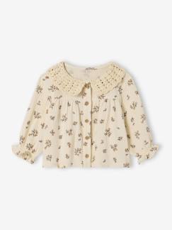 -Bedrukte babyblouse met gehaakte kraag 