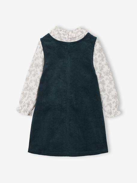 Ensemble fille robe chasuble en velours et blouse gaze coton bleu pétrole - vertbaudet enfant 