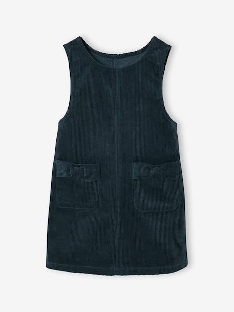 Ensemble fille robe chasuble en velours et blouse gaze coton bleu pétrole - vertbaudet enfant 