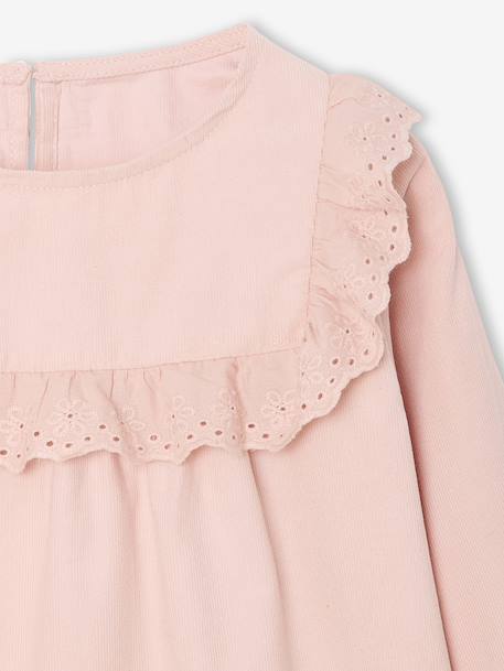 Blouse fille velours à volants détails broderie anglaise rose poudré+vert de gris - vertbaudet enfant 