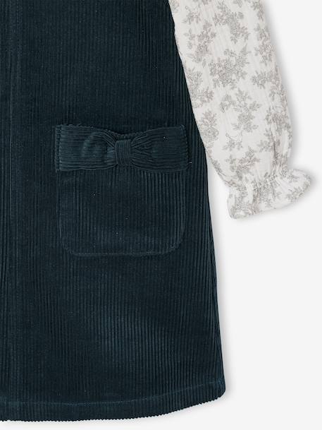 Set overgooier van fluweel en blouse van katoenen gaas voor meisjes petrolblauw - vertbaudet enfant 