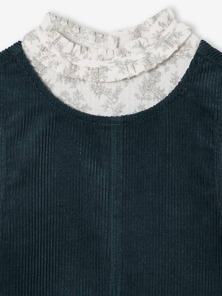 Ensemble fille robe chasuble en velours et blouse gaze coton bleu pétrole - vertbaudet enfant 