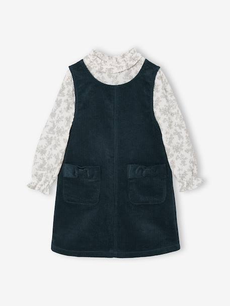 Ensemble fille robe chasuble en velours et blouse gaze coton bleu pétrole - vertbaudet enfant 