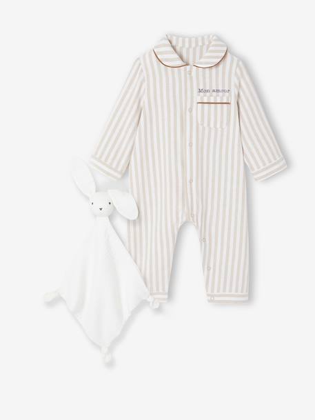 Pyjama bébé en flanelle + doudou coffret cadeau naissance beige - vertbaudet enfant 