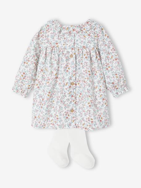 Babypakje met jurk met bloemenprint + panty's ecru - vertbaudet enfant 
