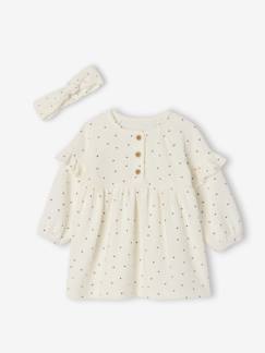 -Ensemble naissance robe + bandeau imprimés coeurs
