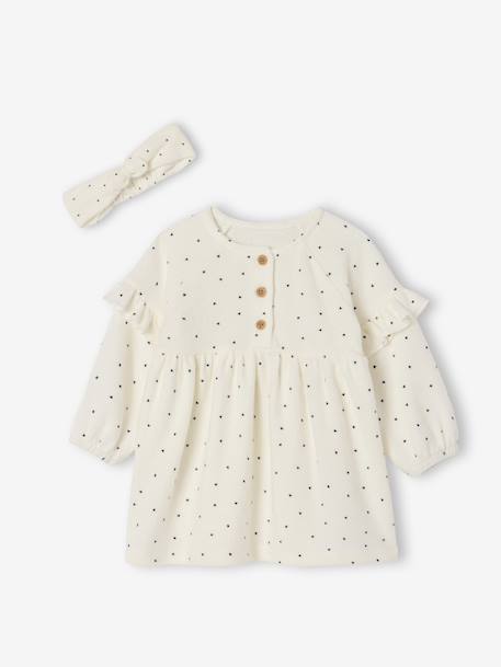 Ensemble naissance robe + bandeau imprimés coeurs écru - vertbaudet enfant 