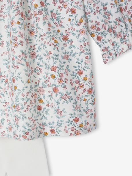 Babypakje met jurk met bloemenprint + panty's ecru - vertbaudet enfant 