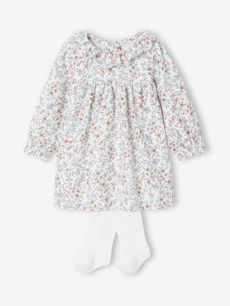 Babypakje met jurk met bloemenprint + panty's ecru - vertbaudet enfant 