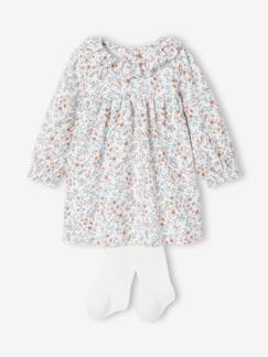 Bébé-Ensemble-Ensemble naissance robe imprimée à fleurs + collants