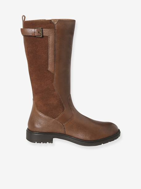Bottes cavalières enfant fille cuir zippées marron - vertbaudet enfant 