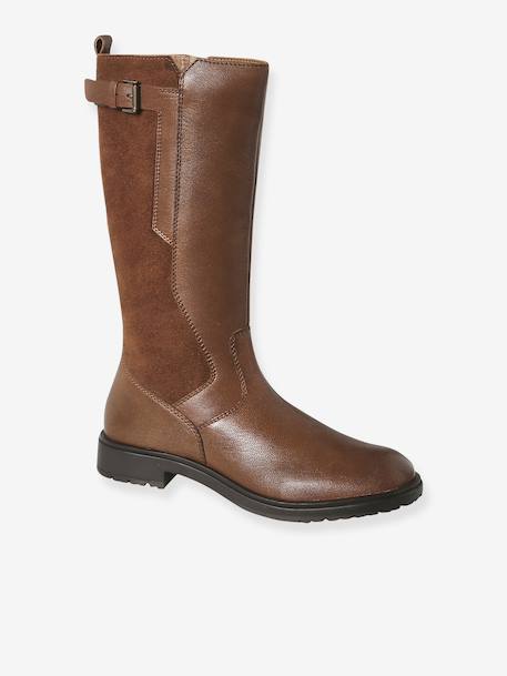 Bottes cavalières enfant fille cuir zippées marron - vertbaudet enfant 