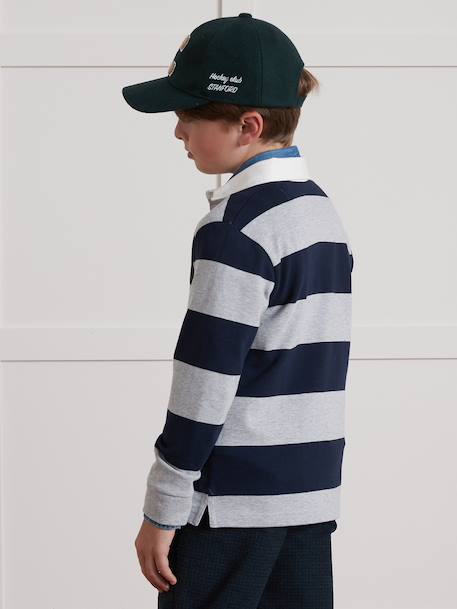 Polo-rugby rayé garçon coton biologique gris+vert - vertbaudet enfant 