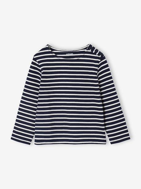 Gestreept meisjesshirt lange mouwen marineblauw+olijf - vertbaudet enfant 