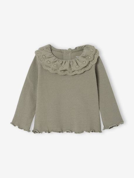 T-shirt baby met lange mouwen en geborduurde kraag kaki - vertbaudet enfant 