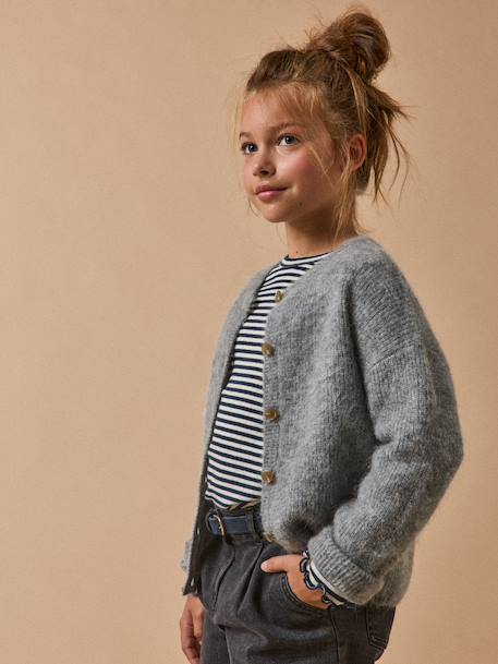 Vestje voor meisjes met wol en mohair CYRILLUS grijs - vertbaudet enfant 