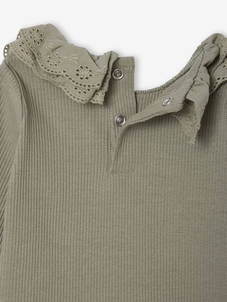 T-shirt baby met lange mouwen en geborduurde kraag kaki - vertbaudet enfant 