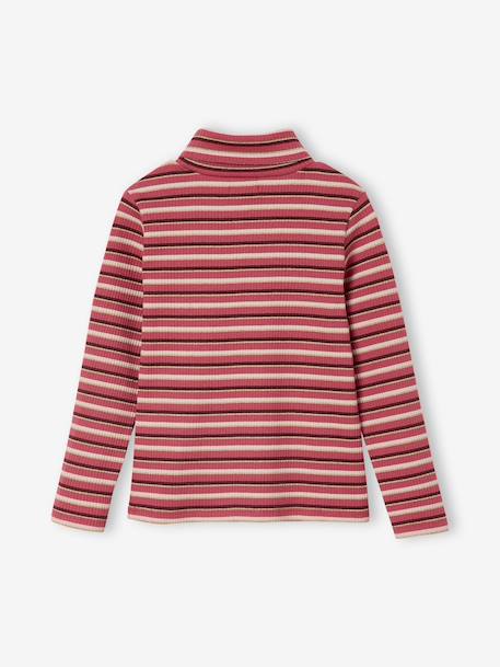 T-shirt col roulé en côtes fille framboise+multicolore+rayé bleu - vertbaudet enfant 