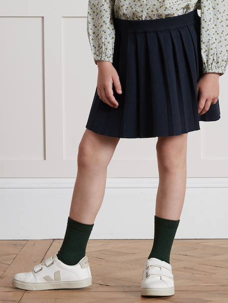 Jupe plissée fille en tricot marine - vertbaudet enfant 