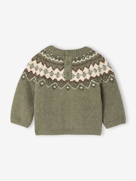 Jacquard trui voor babyjongens in luchtig en zacht tricot ecru+kaki - vertbaudet enfant 