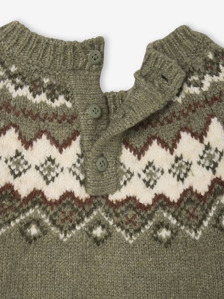 Pull jacquard bébé garçon en maille mousseuse ultra douce écru+kaki - vertbaudet enfant 