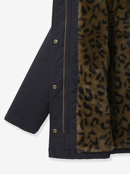 Parka courte fille doublée léopard encre - vertbaudet enfant 