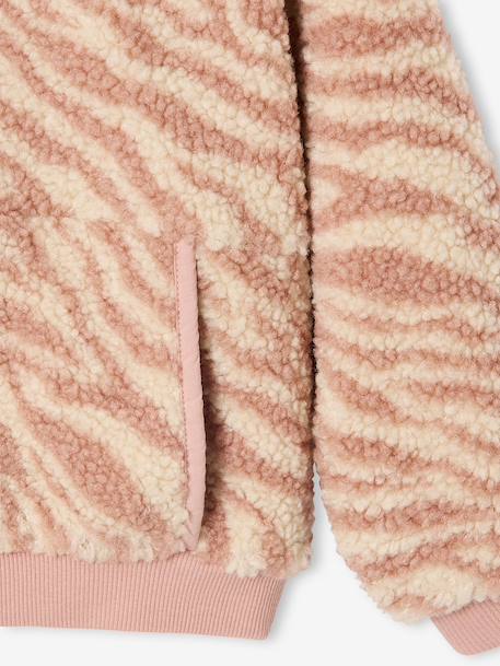 Meisjessweater met capuchon van sherpa ecru+roze (poederkleur) - vertbaudet enfant 