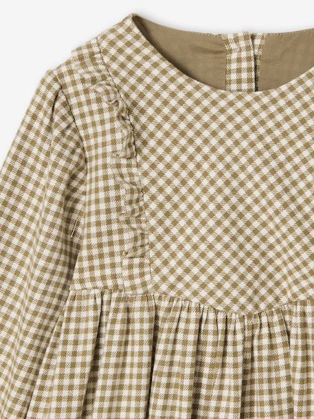 Meisjesjurk met ruches en vichyruiten grijs, geruit+olijf - vertbaudet enfant 