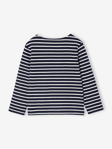 Gestreept meisjesshirt lange mouwen marineblauw+olijf - vertbaudet enfant 