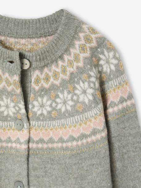 Jacquard meisjesvest met fantasiebreiwerk van glimmende draad ecru+groengrijs - vertbaudet enfant 