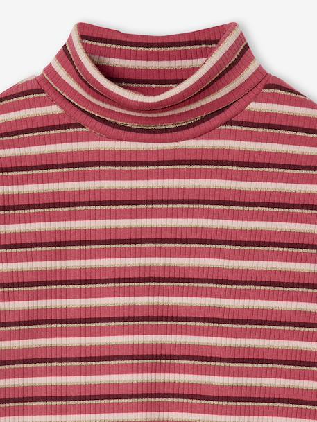 T-shirt col roulé en côtes fille framboise+multicolore+rayé bleu - vertbaudet enfant 