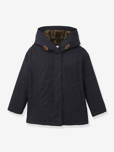 Parka courte fille doublée léopard encre - vertbaudet enfant 