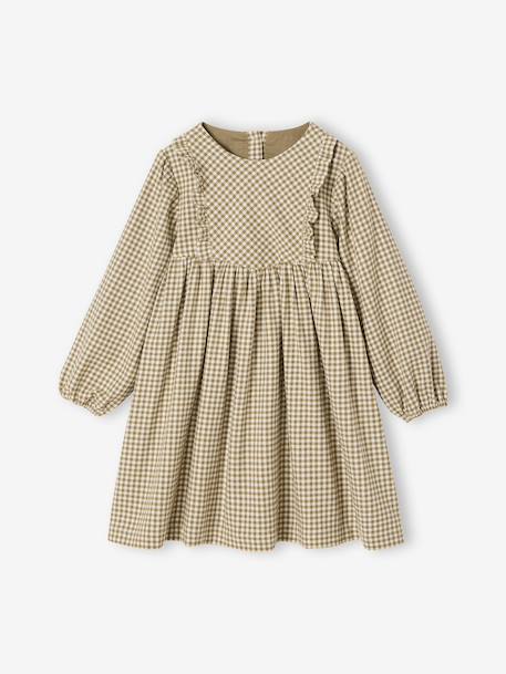 Robe vichy à volants fille carreaux gris+olive - vertbaudet enfant 
