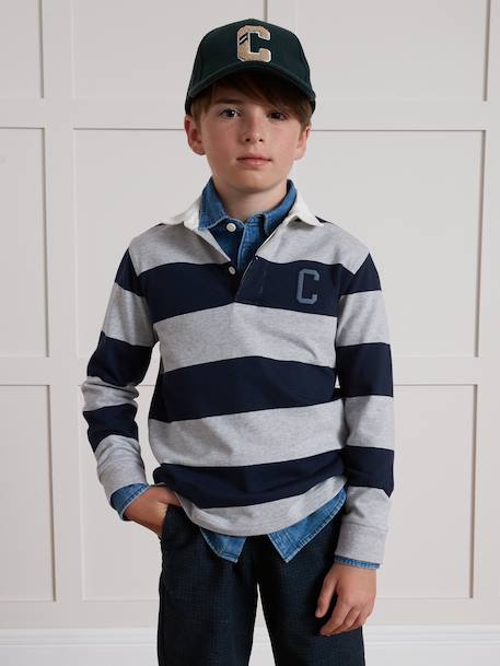 Polo-rugby rayé garçon coton biologique gris+vert - vertbaudet enfant 