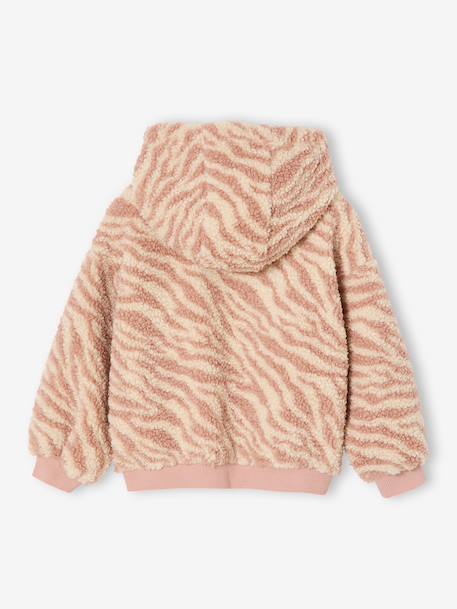 Sweat fille à capuche en sherpa écru+rose poudré - vertbaudet enfant 