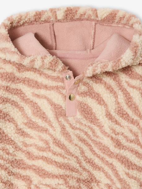 Meisjessweater met capuchon van sherpa ecru+roze (poederkleur) - vertbaudet enfant 